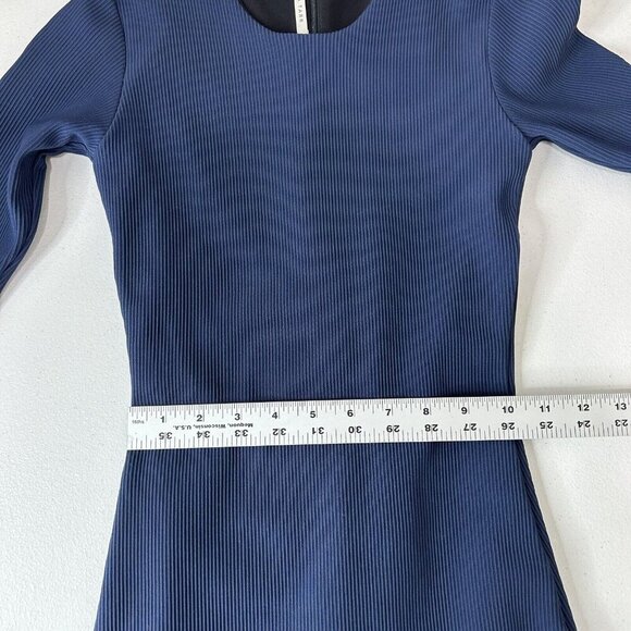 Nadia Tarr Women Dress Extra Small Blue Ribbed Scuba Midi Fitted Sculpt Cocktail - Picture 6 of 14